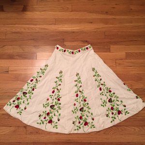 Embroidered White A-Line Skirt